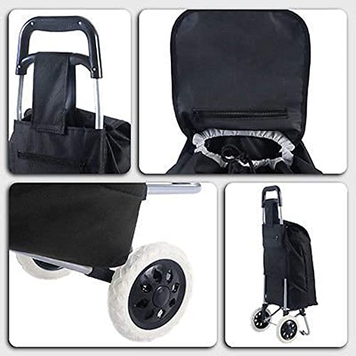 Image of Foldable Shopping Trolley Bag with Wheels | Grocery & Vegetable Cart | Lightweight Rolling Utility Trolley for Travel & Daily Use | Durable Frame Portable Luggage Carrier (Black, SD-1)