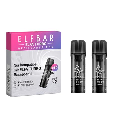 Elfbar Elfa Turbo Leerpods - kein Liquid enthalten - 550 mAh Akku USB-C Schnellladung MTL 2 Leistungsmodi Refillable & Prefilled Pods + Lustiger Hookain Sticker - Leerpods - 2 Stück