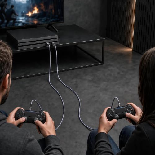 Image of 6ft Micro USB Cable 2-Pack, Heavy Duty Pet-Proof Braided Android Charger Cord, Fast Charging Wire with 25000+ Bend Lifespan for PS4 Controller, Kindle & Legacy Tech (Space Grey)
