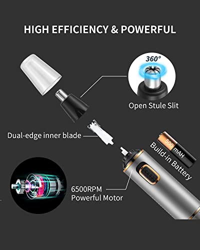 Areyzin Nose Hair Trimmer For Men 2023 Professional Painless Rechargeable Nose Trimmer For Men And Women, Eyebrow Facial Hair Trimmer, Powerful Motor, Ipx7 Waterproof, Dual Edge Blades #TOP4
