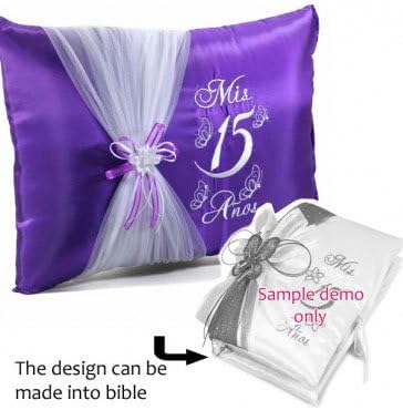 Butterfly Quinceanera Choose from Photo Album Guest Book Kneeling Tiara Pillow Bible Q3086 (English Bible)