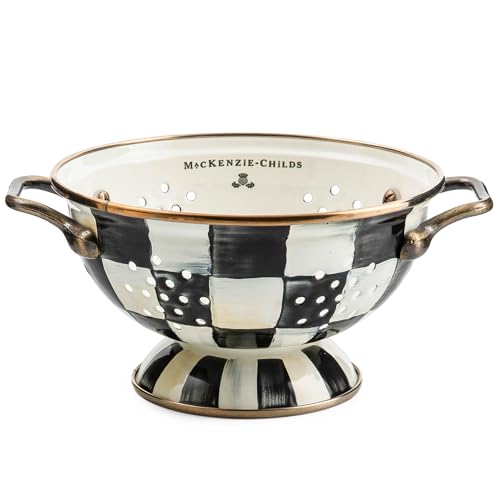 Image of MACKENZIE-CHILDS Enamel Colander, Small, Black-and-White Courtly Check