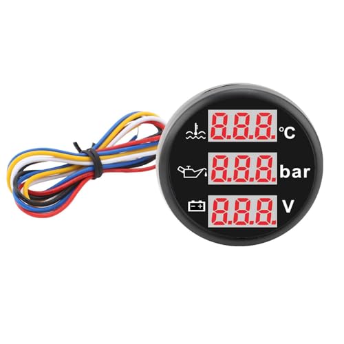 SIXRUN Strumento 3 in 1, Misuratore Digitale Temperatura Liquido Raffreddamento Pressione Olio Voltaggio, 52mm, 12V, Display Rosso, IP67, per Auto Barca Camion