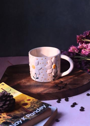 Image of WEAVING HOMES Wildflower Ceramic Coffee Mug for Office, Stylish Tea Cup for Woman, Modern Travel Mug (350 Ml)