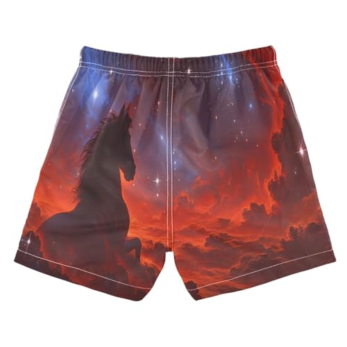 Boys Quick Dry Swim Trunks with Pockets Horse Nebula Stars Galaxy Beach Shorts for Kids, Toddler Swimsuit Boy2