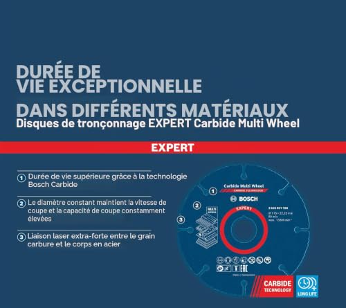 Bosch Disque à tronçonner à revêtement en carbure 115 mm 22 23 mm 1 mm 2608623012 - vue 6