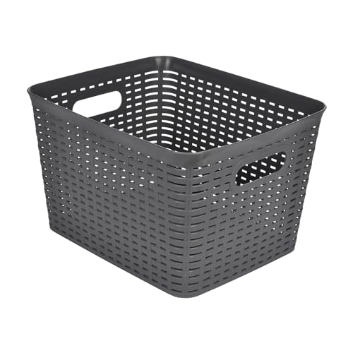 Homéa, Paniere Tressée Plastique 23L 35 x 29,5 x H22 cm Anthracite