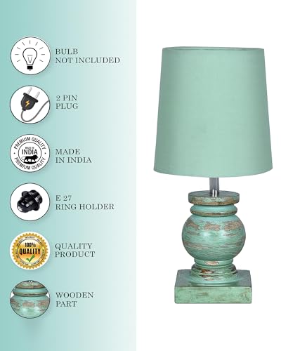 Image of Homesake Distress Small Incandescent Table Lamp for Bedroom Living Room Simple Retro Wood Grain Farmhouse Bedside Lamps Suitable for Nightstand, Gift, Trophy, (Green)