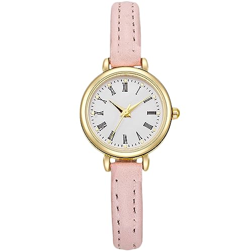 Montre analogique quartz pour dames RORIOS au style vintage avec bracelet cuir rose