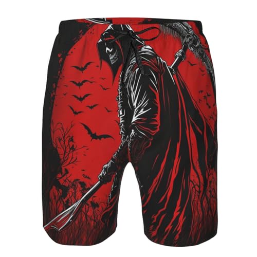 Sickle Grim Reaper Night Moon red Mens Swim Trunks Swim Board for Teen Shorts Surf Swimming Beach Trunks Medium, White