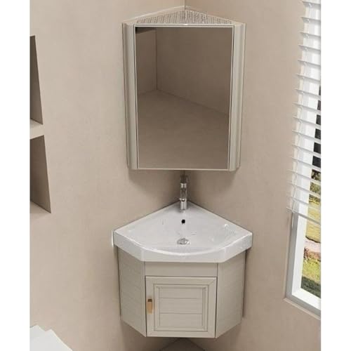 コーナーバスルーム洗面台シンク 壁掛け 手洗い器 コーナー壁掛けバスルームシンク 蛇口と排水口付き 取り付けが簡単 耐久性のある バスルーム 鏡を含まない Tasydi (C,43*43*47.5cm)