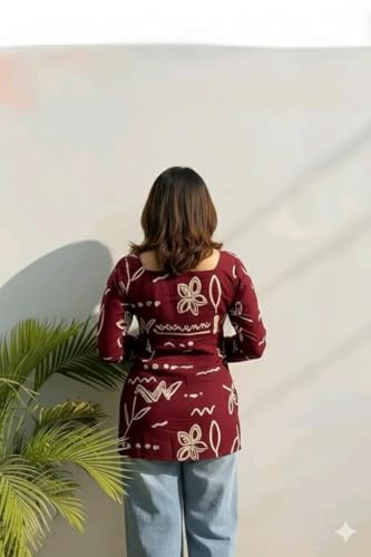 Image of Womens Rayon Full Sleeve Printed Short Kurti Stylish Ethnic and Casual Wear Top for Office, College