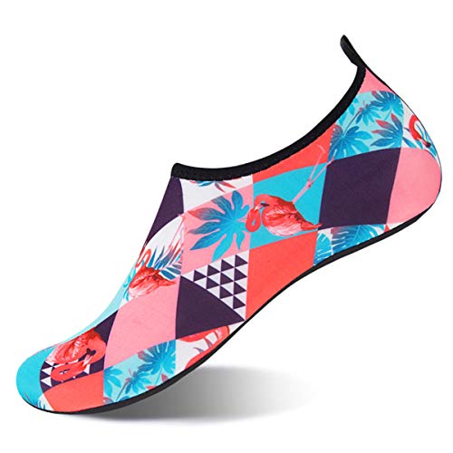 Water Shoes for Womens and Mens Summer Barefoot Shoes Quick Dry Aqua Socks for Beach Swim Yoga Exercise (Flamingo/Pink, 46/47)