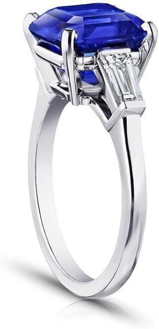2.20 Ct Asscher Cut Blue Sapphire Engagement Ring for Women Sterling Silver 14k White Gold Plated