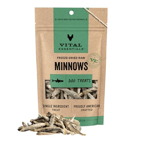 Vital Essentials Freeze Dried Minnows Dog Treats | Single Ingredient | Premium Quality | Grain Free Treats for Dogs, 1 oz Bag