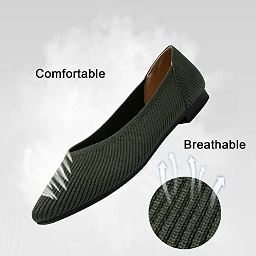 Image of TINGRISE Women's Flats Shoes Pointed Toe Knit Ballet Comfortable Dressy Slip On Flat