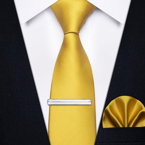 Image of YourTies Skinny Ties for Men Satin 2.4 inch Slim Necktie with Pocket Square Tie Clip Set Solid Color Wedding Party Business