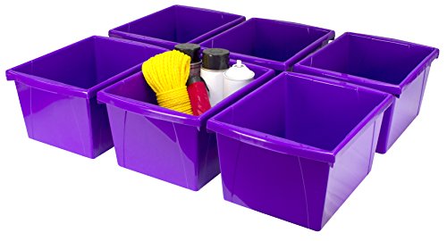 Image of Storex 4 Gallon Storage Bin - Plastic Classroom Organizer for Books and Supplies, Violet, 6-Pack (61481C06C)