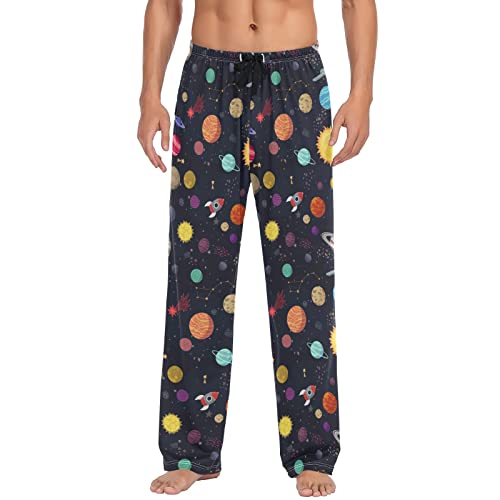 Space Planets Pajama Pants Mens Lounge Pants Lightweight Men Pajama Bottoms with Drawstring Pockets