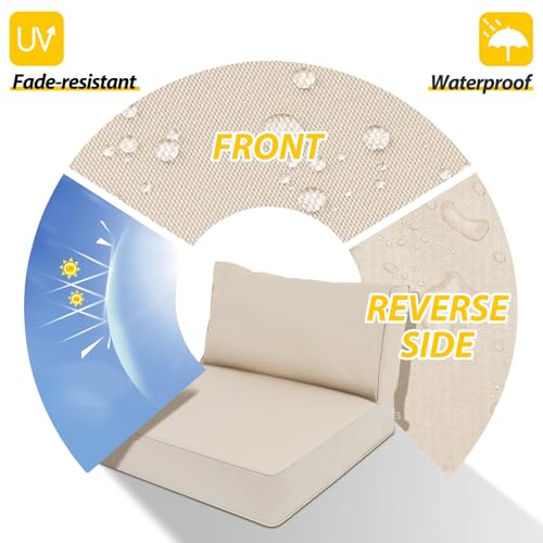 Image of AAAAAcessories Outdoor Deep Seat Cushions, Waterproof, Fade-Resistant Patio Furniture Replacement Cushions, 23.5 inch x 25.5 inch x 5 inch + 23.5 inch x 13.5 inch, Peach Tan