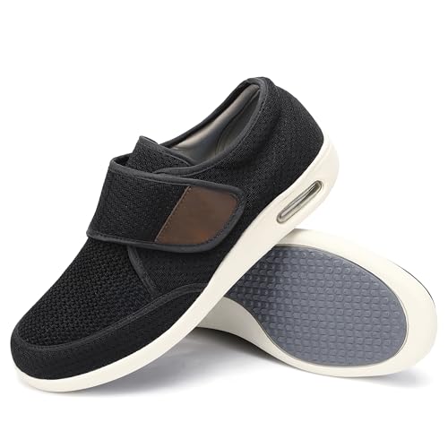 SPR&JOY Diabetic Shoes for Men, Wide Width Elderly Men's Shoes, Adjustable Closure Lightweight Breathable, Swollen Feet Walking Edema Sneakers