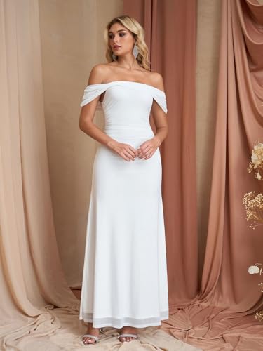 Image of KUTUMAI Women Floral Off Shoulder Maxi Dress Summer Ruched Bodycon Long Formal Wedding Guest Dresses 2026