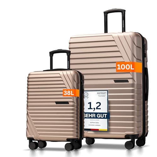 Cocoono Koffer Set 2 Teilig 77cm & Handgepäck Koffer 55x40x20cm in einem Set, Sehr robuste Reisekoffer mit sanften Rollen & TSA Schloss (Champagner, 2er Set)