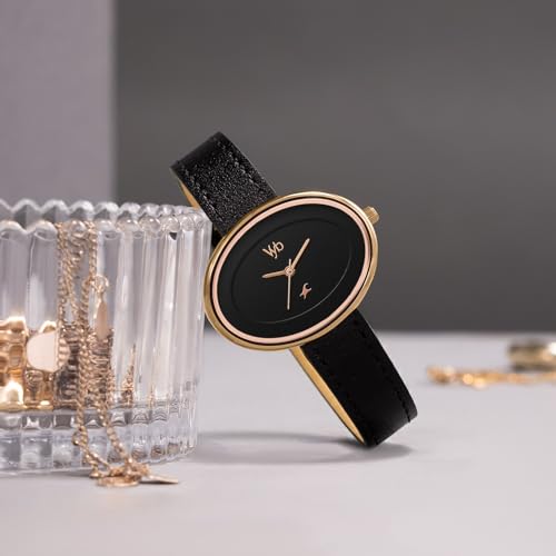 Image of Fastrack Vyb Mirage Quartz Analog Black Dial Black Split Leather Strap Watch for Women - FV60103WL01W