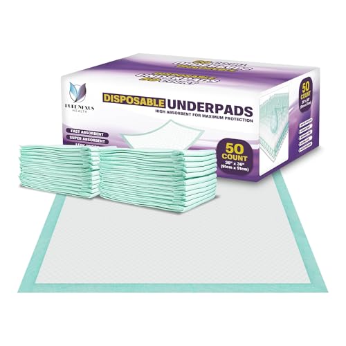 Disposable Underpads 36” x 36” (50-Count) Incontinence Pads, Chux, Bed Covers, Puppy Training Pads, Pee Pads for Babies, Kids, Adults Disposable Underpads 36” x 36” (50-Count) Incontinence Pads, Chux, Bed Covers, Puppy Training Pads, Pee Pads for Babies, Kids, Adults