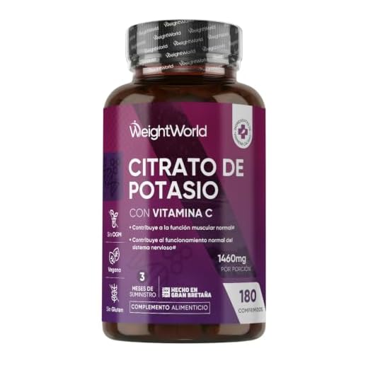 Citrato de Potasio 1460mg - 180 Comprimidos Veganos Enriquecidos con Vitamina C | Suplemento Deportivo Natural de Alta Potencia, Contribuye a los Músculos y Sistema Nervioso