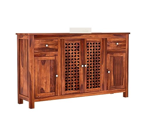 Image of SHIKHA WOOD CRAFT Solid Sheesham Wood Sideboard Cabinet Drawers and Door Storage | Multipurpose Wooden Chest of Drawers Furniture for Bedroom, Living Room, Home, and Office (Honey Finish-2 Drawers)