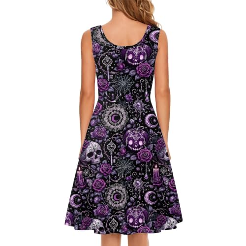 Image of TOADDITDO Women's Sleeveless O Neck Beach A-Line Party Coctail Tank Dresses Flared Sundress