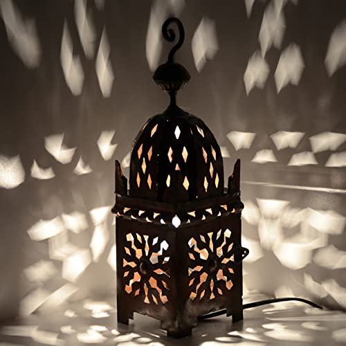 Lanterne orientale en fer forgé à la main - 35 x 11 cm - Marron foncé galvanisé - Lampadaire marocain - Lanterne en fer - Pour l'intérieur et l'extérieur - Décoration de Noël