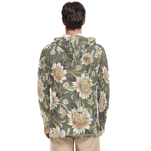 xigua Retro Flowers Men's UPF 50+ Sun Shirts Quick Dry Sun Protection Hoodie With Long Sleeve 7213
