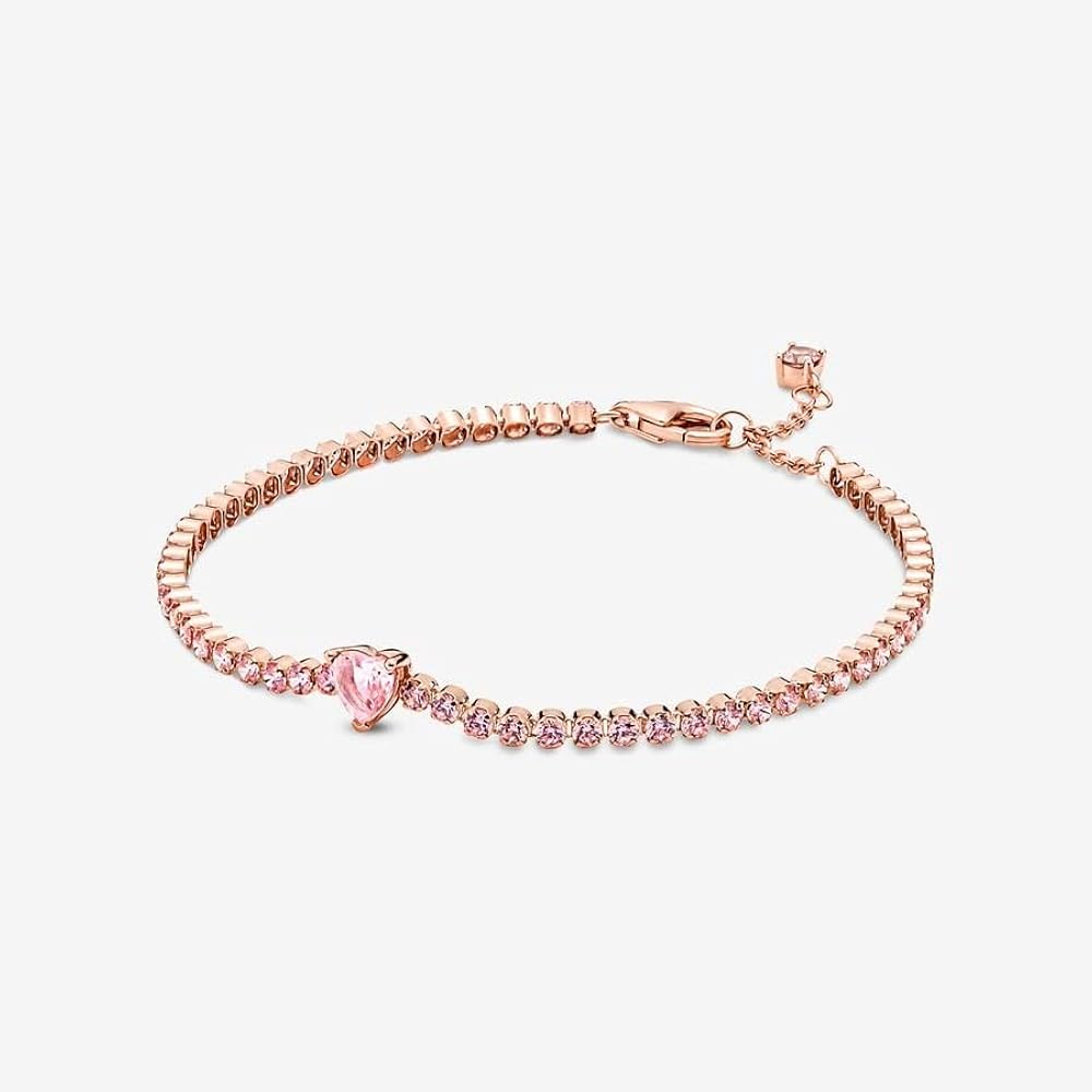 Amazon.com: PANDORA Sparkling Heart Tennis Bracelet - 14k Rose