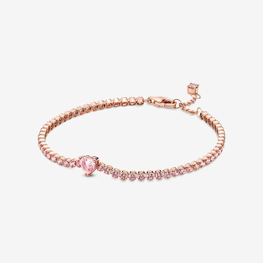 Pandora Sparkling Heart Tennis Bracelet - Rose Gold-Plated Bracelet for Women - Gift for Her Rose & Man-Made Crystal - With Gift Box2