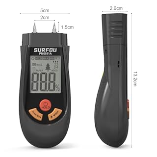 SURFOU Misuratore Umidità Muri per Muri, Legno e Carta, Igrometro Digitale con 3 Modalità, Display LED e Allarme a 3 Colori, Ideale per Edilizia, Fai-da-Te e Ristrutturazioni