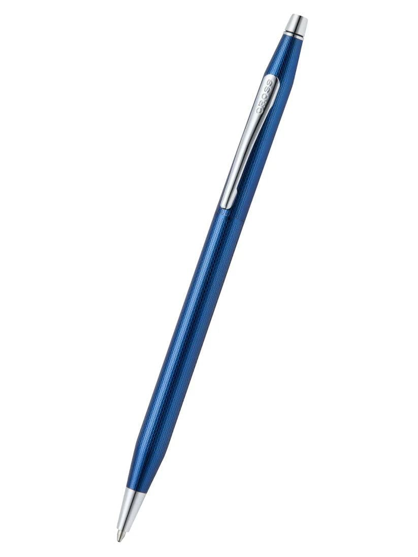 Cross Classic Century Polished Translucent Cobalt Blue Engraved Diamond Pattern with Polished Chrome Appointments Ballpoint Pen