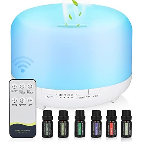 Hianjoo Essential Oil Diffuser, 450ml Aromatherapy Diffuser Aroma Oils Diffuser Humidifier with 14 Colour Lights, 4 Timer Setting, Auto Shut-Off (White) Cover
