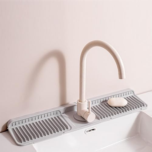 Odot Tappetino per Rubinetto Cucina Bagno in Silicone Tappetino per Lavello Paraspruzzi Lavello Cucina Ad Asciugatura Rapida Tappetino Multiuso per Lavello e Proteggi Lavandino (Grigio,60x14x2,1 cm)