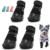 Dog Shoes for Small Dogs, Dog Boots & Paw Protectors for Hot Pavement Winter Snow Hiking, Anti-Slip Dog Booties for Hardwood Floor Black Size 2