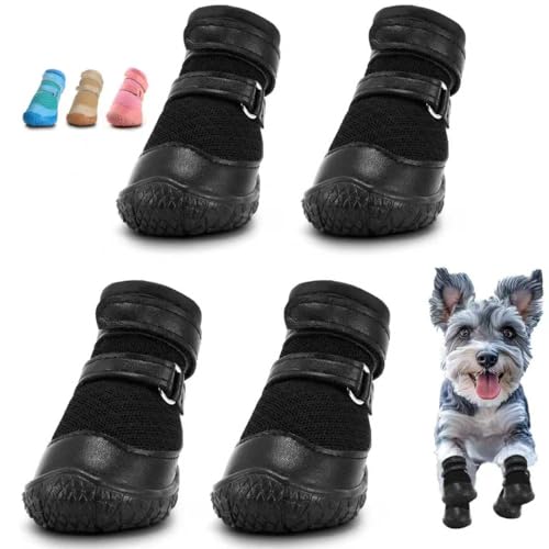 Dog Shoes for Small Dogs, Dog Boots & Paw Protectors for Hot Pavement Winter Snow Hiking, Anti-Slip Dog Booties for Hardwood Floor Black Size 2