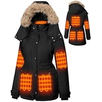 Black Heated Jackets for Women with 18400mAh 12V Battery Pack Included, Parka Womens Heated Jacket with Detachable Hood Outdoor-M