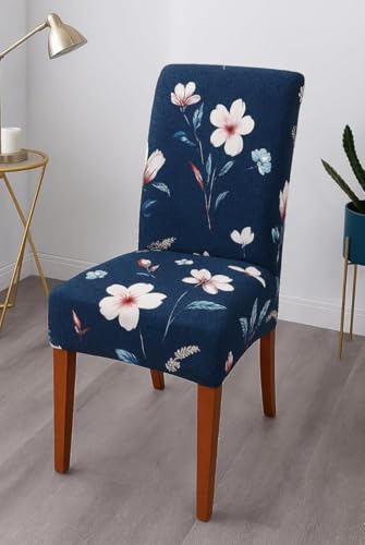Image of Homerz Premium 6 Seater Dining Table Cloth with 6 Dining Chair Covers,Elastic Fitted Chair Slipcovers, Printed Polycotton Fabric, Table Cloth Size 60x90 inch (Blue Floral)