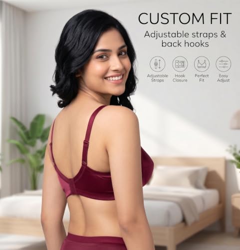 Image of Women's Pure Cotton Blend Lightly Padded Bra (Pack of 3) | Full Coverage Wirefree T-Shirt Bra | Soft Breathable Everyday Bra | Adjustable Straps | Comfortable Multicolor Bra
