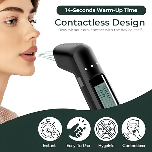 Image of DeWire Precision Alcohol Tester with USB Charging - High Accuracy Digital Breathalyzer with Color Alert System, Non-Contact Design, Bright Display Great for Personal and Proffesional Use
