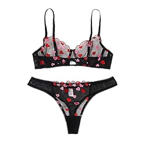 Briskorry Lingerieset voor dames, sexy kanten ondergoed, transparante lingerie, liefdesmotief, borduurwerk, push-up beha…