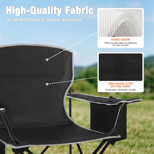 Image of Romswi 2 Pack Lightweight Camping Chairs for Adults, Folding Outdoor Chair with 4-Can Cooler Bag, Collapsible Chair with Cup Holder for Camping, Beach, Lawn, Fishing, Black