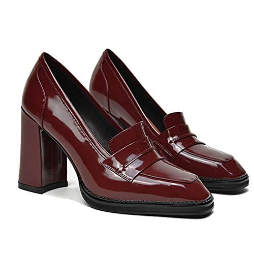 FOWT Dressy High Block Heels Loafers for Women Classical Square Toe Pumps Comfortable Slip On Walking Shoes School Uniform Goth Oxfords US Size 4-16 M
