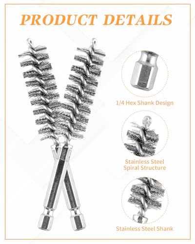 Image of 24 pcs Bore Brush for Drill, Stainless Steel Wire Cleaning Brush Set, Abrasive Wire Bore Brushes Set with 1 /4 Inch Hex Shank for Rust, Cleaning Tubes (8 /10 /12 /15 /17 /19MM)